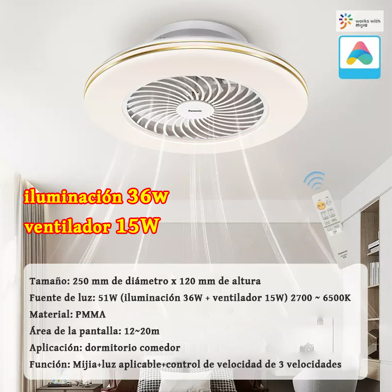 Básico: Tres configuraciones de velocidad, 51W (luz 36W + ventilador 15W) 2700~6500K